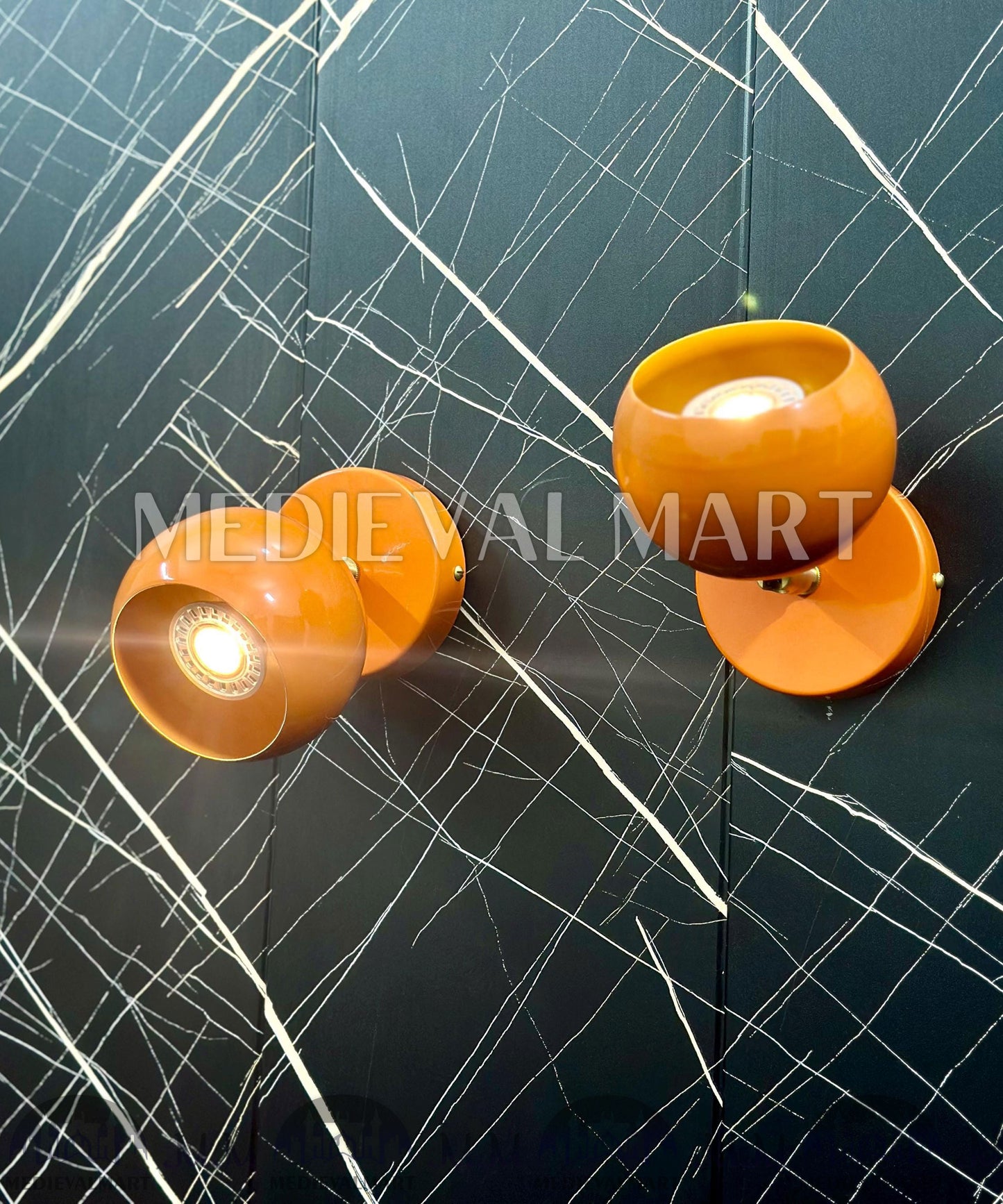 MEDIEVALMART Handcrafted Brass Wall Sconce: Orange Mid-Century Modern Bedside Light