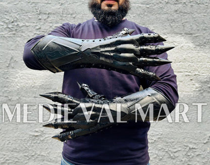 MEDIEVALMART LOTR Ringwraith Nazgûl-Inspired Silver Gauntlet Steel Medieval Armor Gloves