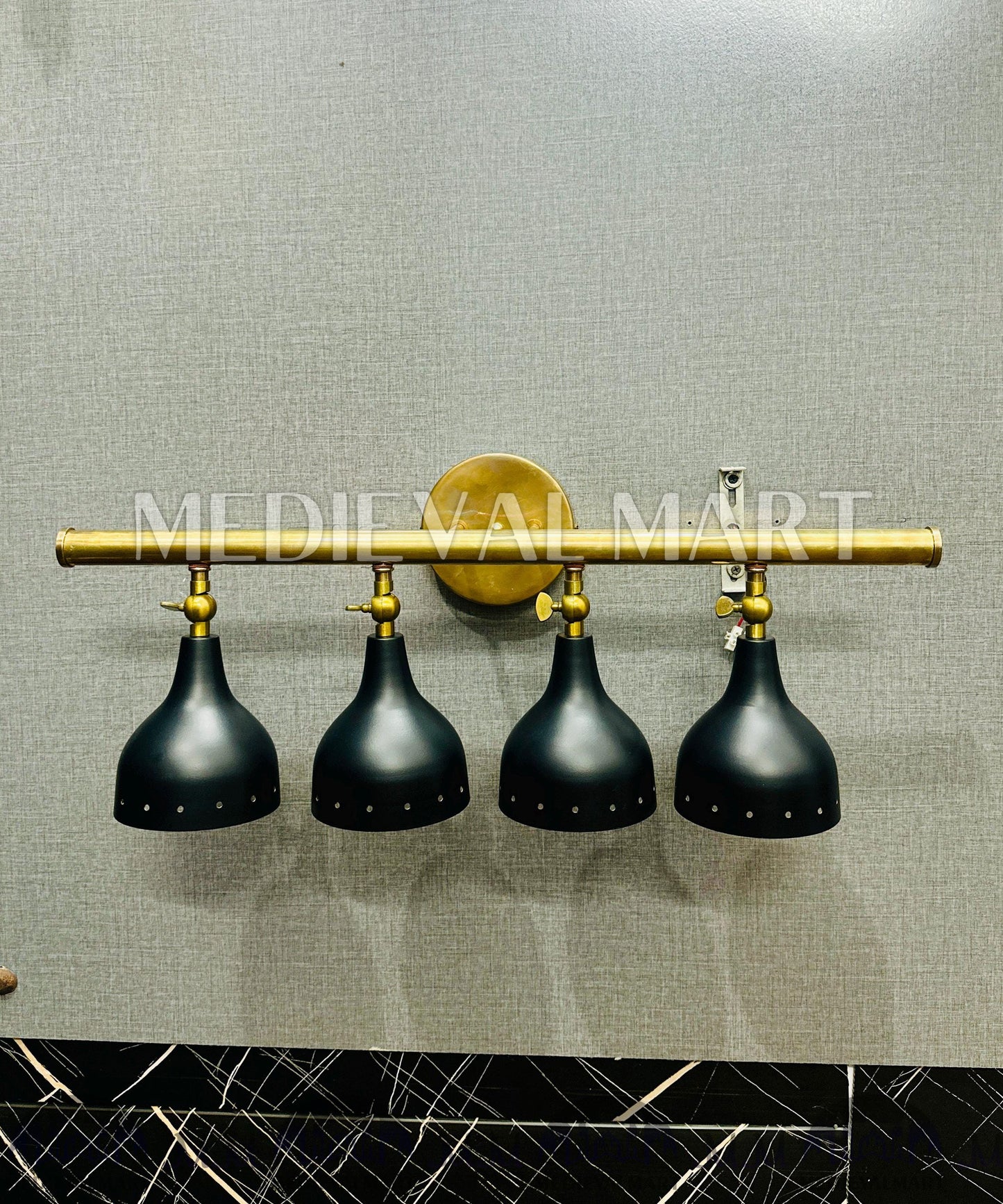 MEDIEVALMART 1950s Modern Custom Brass 4-Light Wall Sconce: Mid-Century Modern Vanity Light