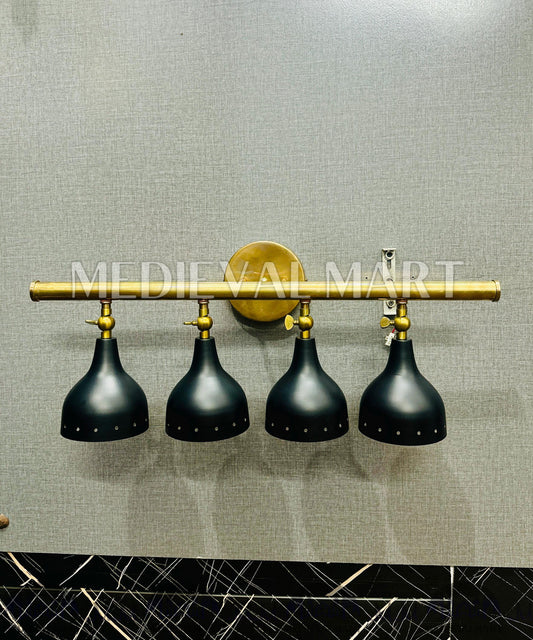 MEDIEVALMART 1950s Modern Custom Brass 4-Light Wall Sconce: Mid-Century Modern Vanity Light