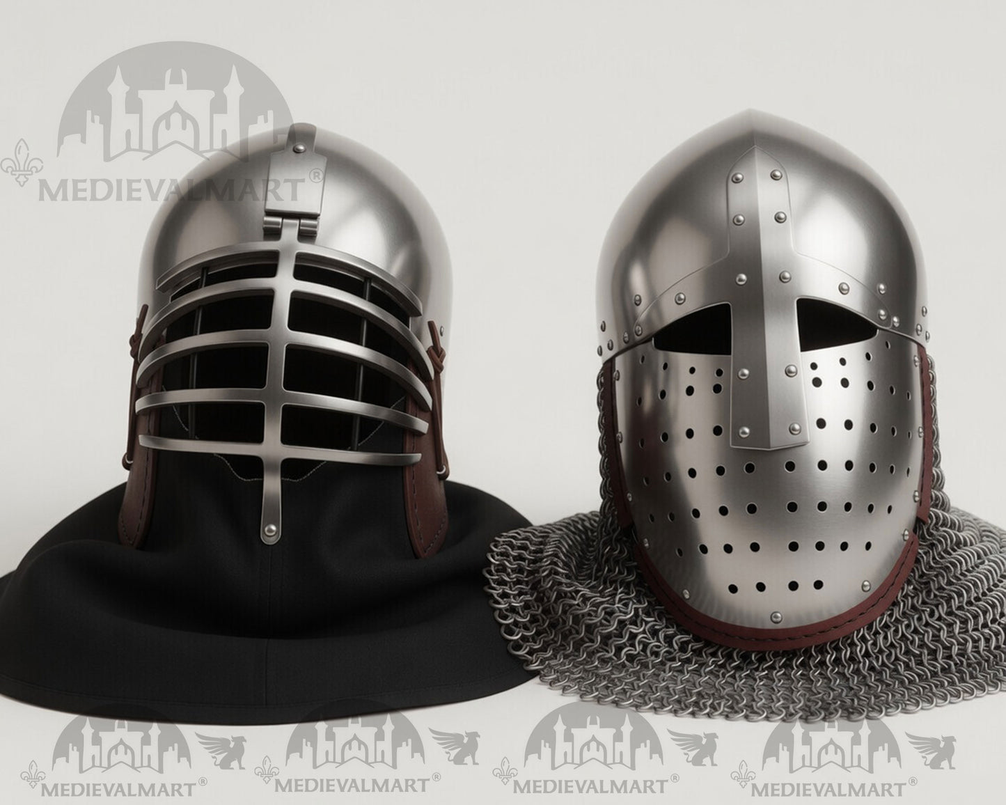 MEDIEVALMART Collection Limitée XIVe siècle « Côtes de loup » & Casque Bacinet « Normand »