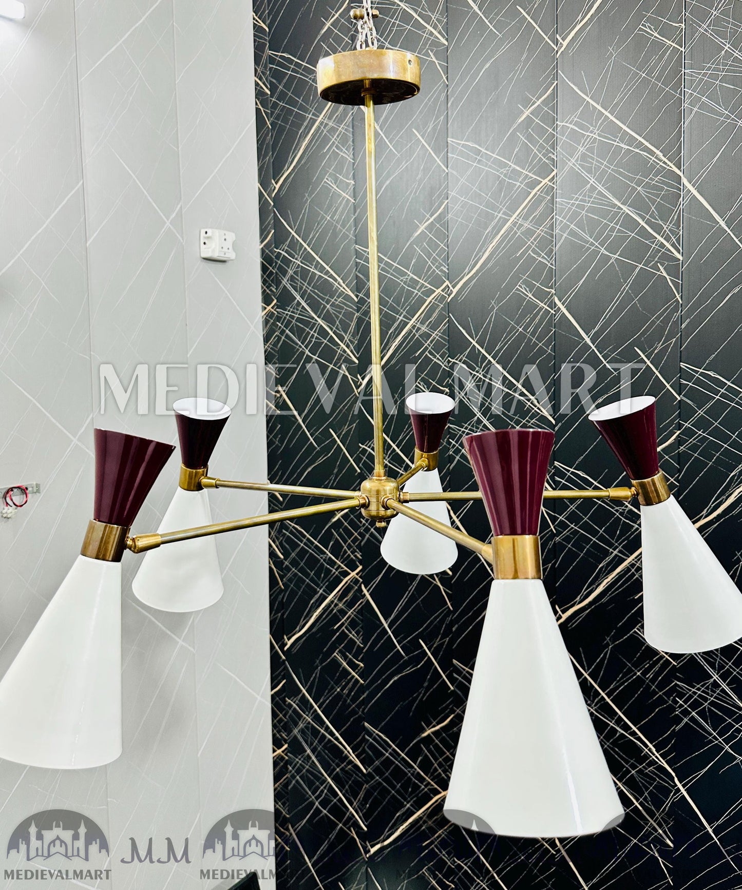 MEDIEVALMART Mid-Century Modern Sputnik Chandelier: Adjustable Brass 6-Arm Pendant Light