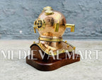 MEDIEVALMART 6"INCH Pure Cooper Brass Diving Helmet With Wooden Base