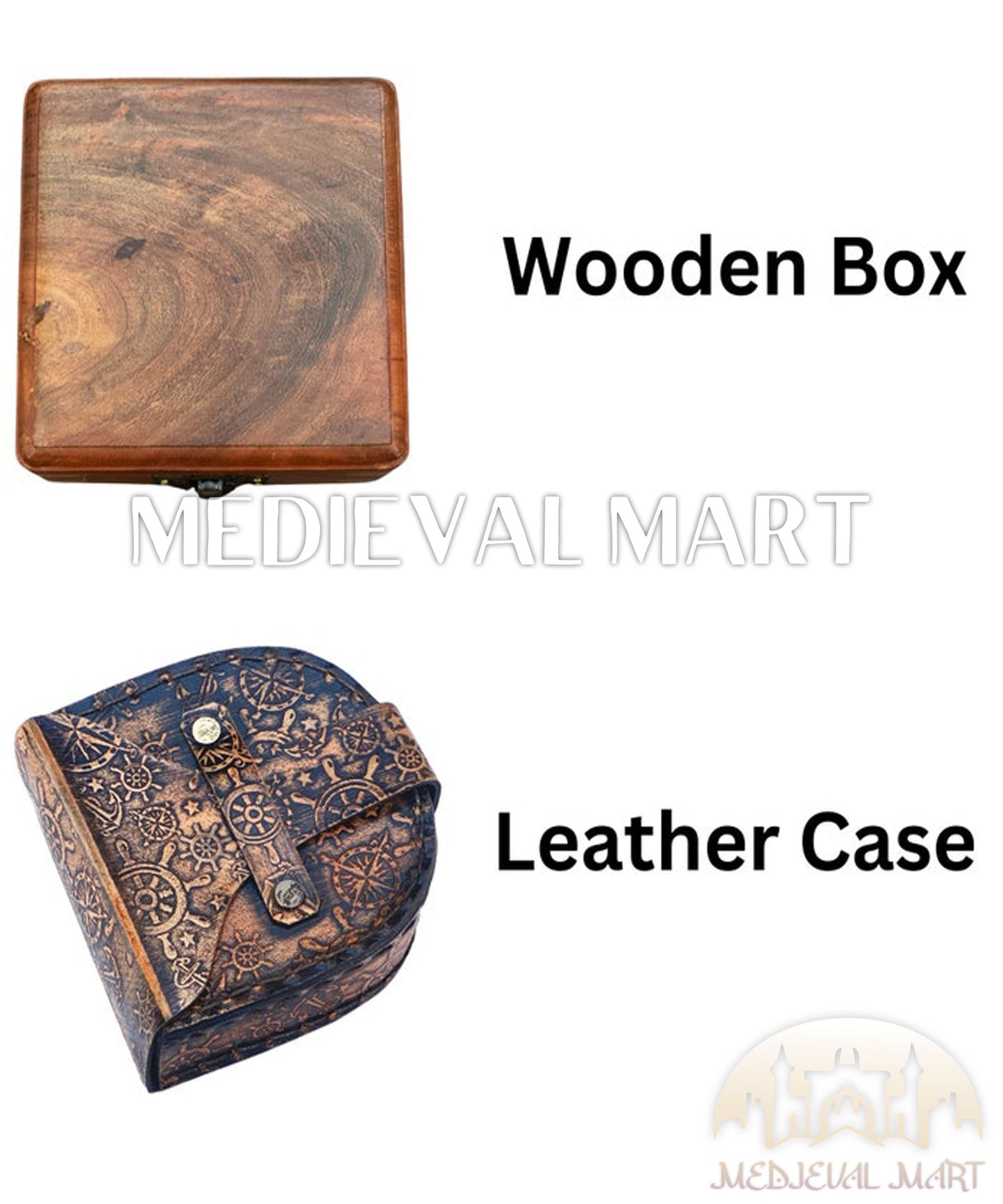 MEDIEVALMART Custom Engrave Nautical Sun Clock Adventure Compass Gold Finish W/H Gen-1 Wooden Case | Gift For Mom