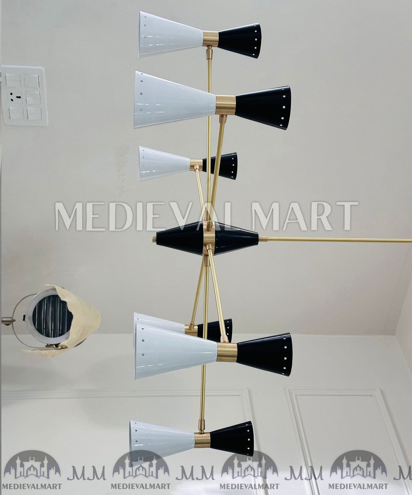 MEDIEVALMART Italian Handcrafted Brass Sputnik Chandelier Modern Stilnovo Light Fixture