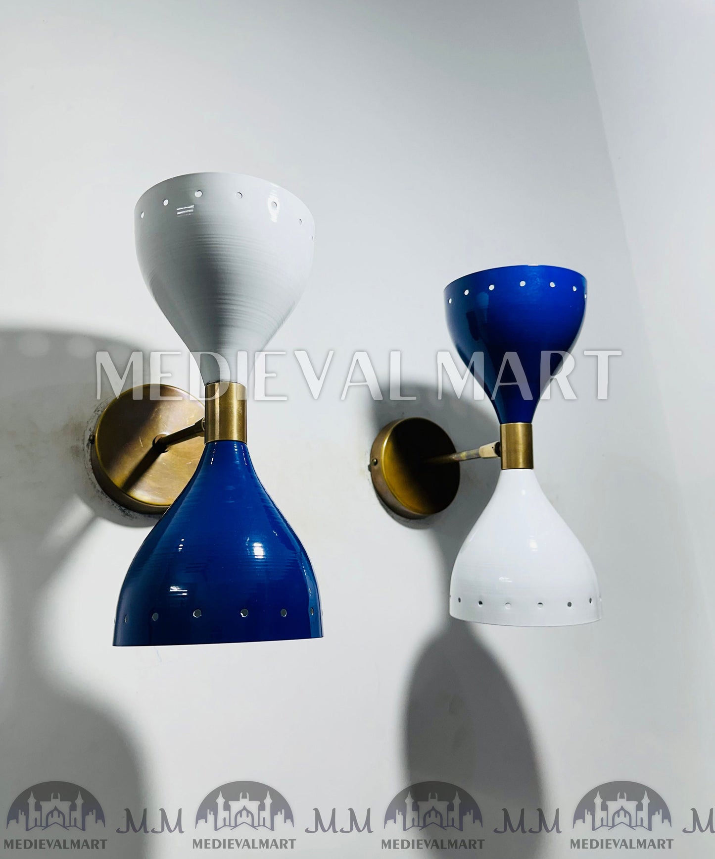 MEDIEVALMART Handmade Brass Wall Sconce Pair Italian Wall Lights Mid Century Diabolo Light Fixtures