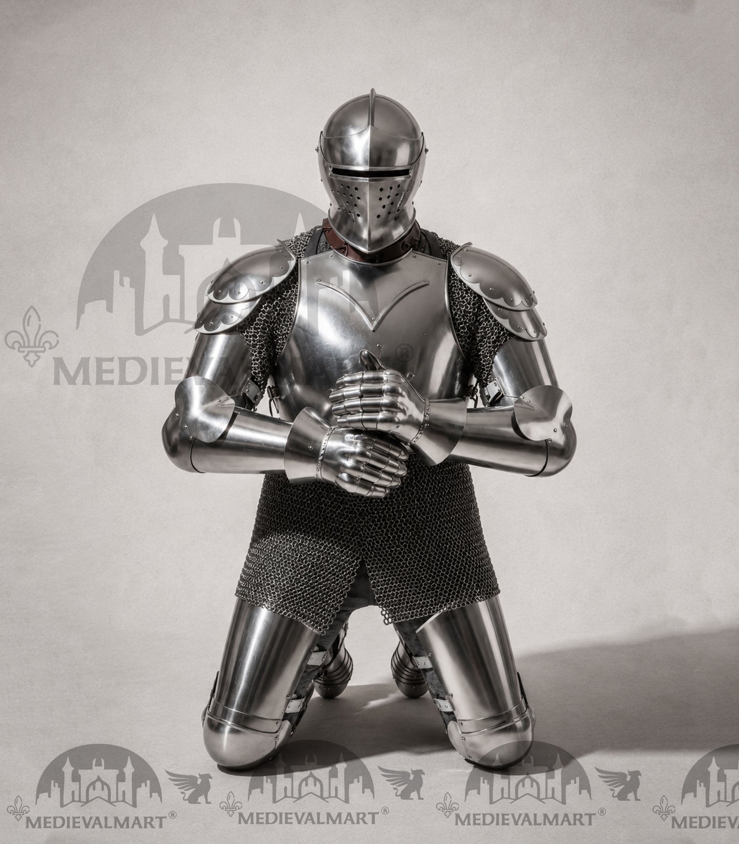MEDIEVALMART Armure complète de combat authentique du XIVe siècle avec épée et cotte de mailles intérieure