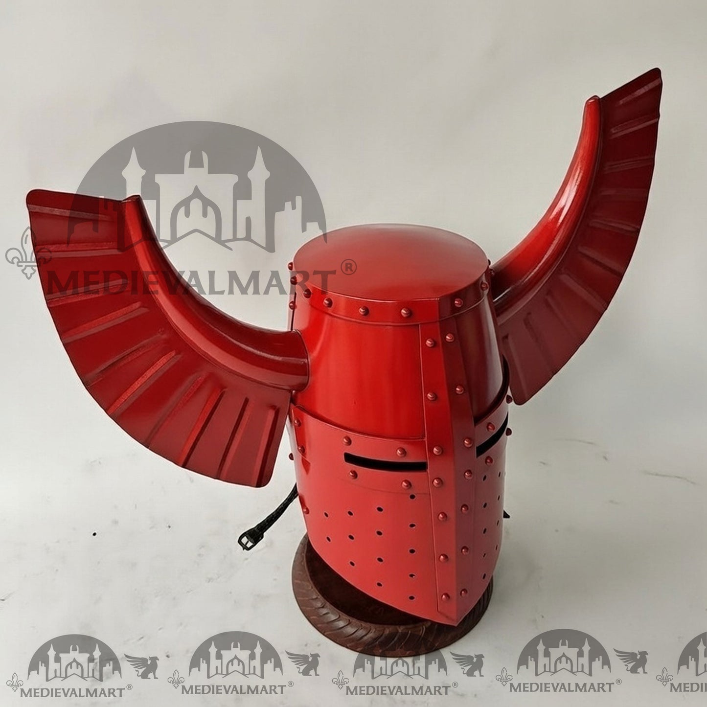 MEDIEVALMART Medieval Templar Warrior Teutonic Red Finish Wing Helmet with Free Stand