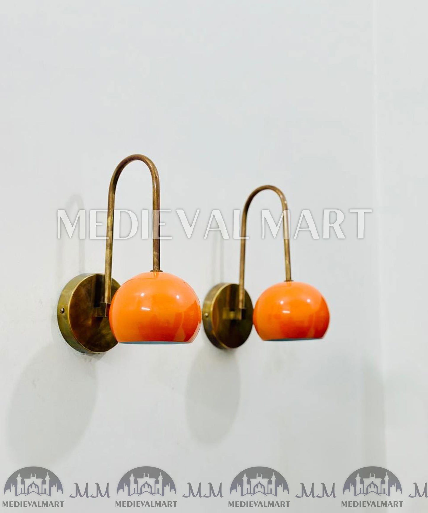 MEDIEVALMART Mid-Century Modern Brass Wall Sconces Vanity Lamp Orange Ball Accent