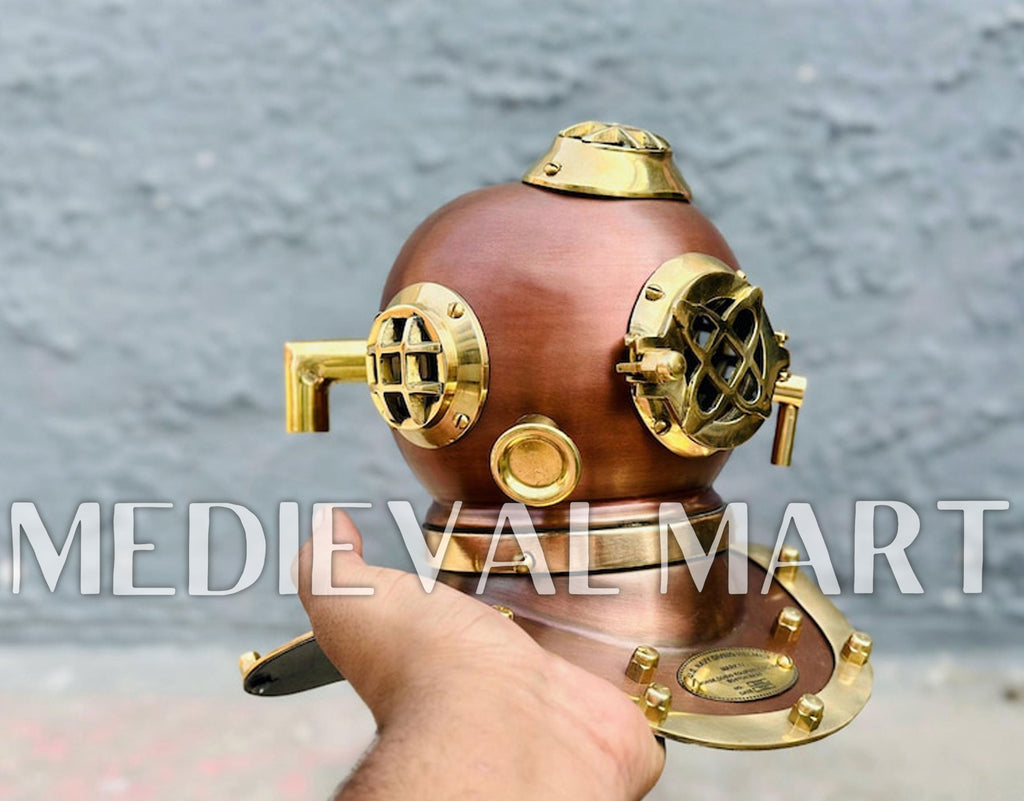 MEDIEVALMART 6"INCH Brown Diving Helmet With Wooden Base