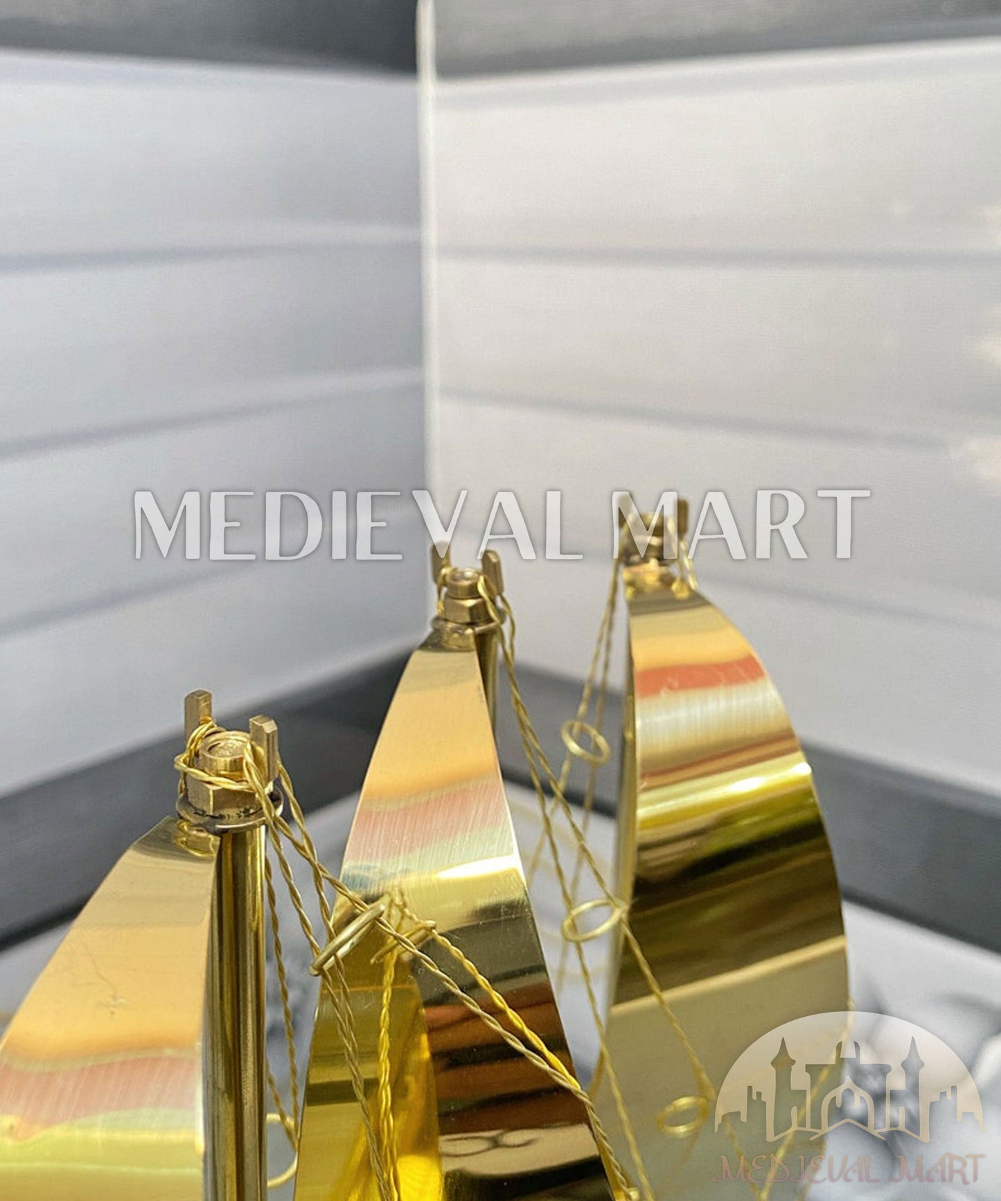 MEDIEVALMART Brass Decorative Ship W/H Wooden Base | Fully Brass Maritime Majesty Handcrafted Ship, Christmas Gifts