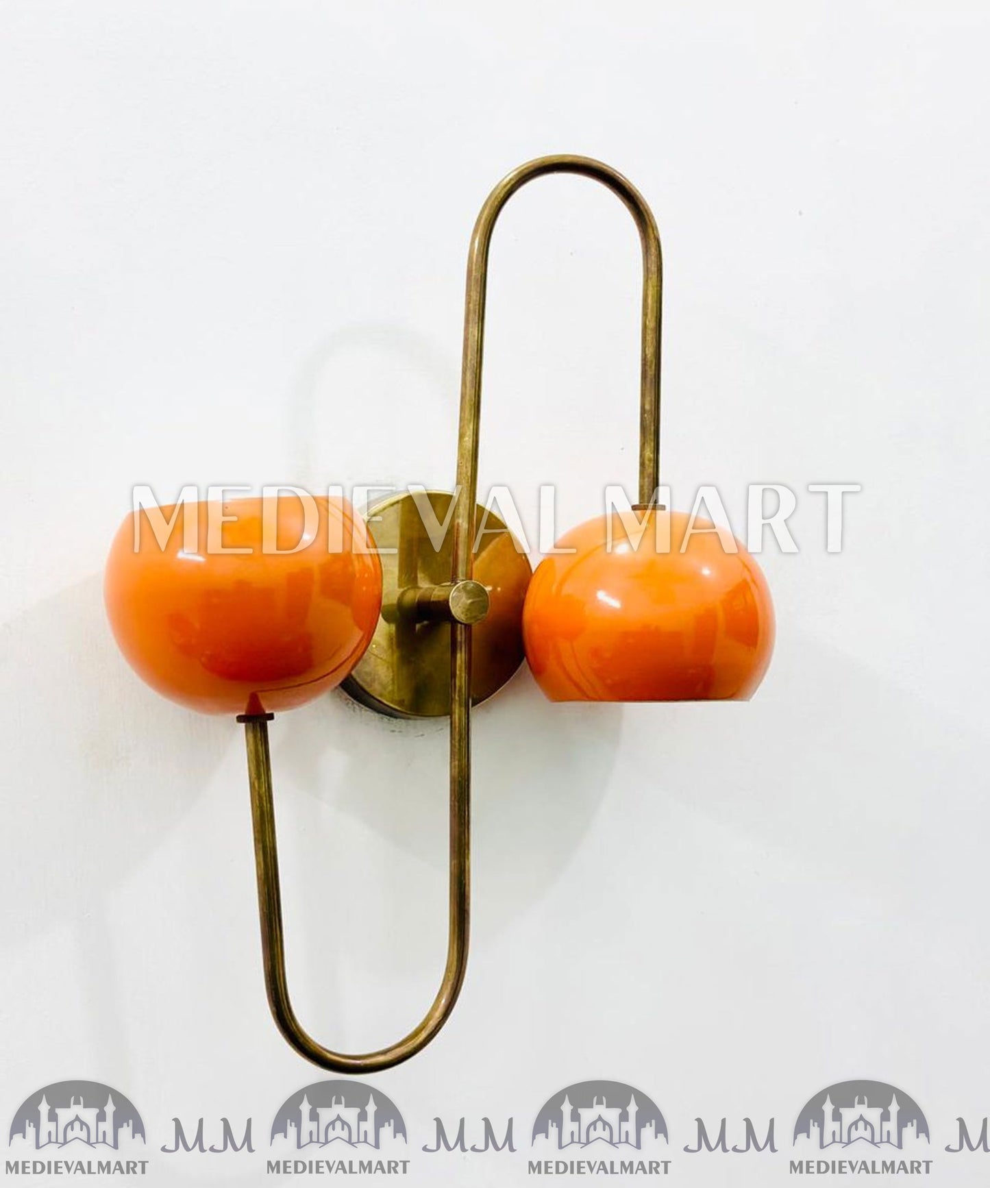 MEDIEVALMART Mid Century Orange Brass Diabolo Wall Sconce - Italian Adjustable Light