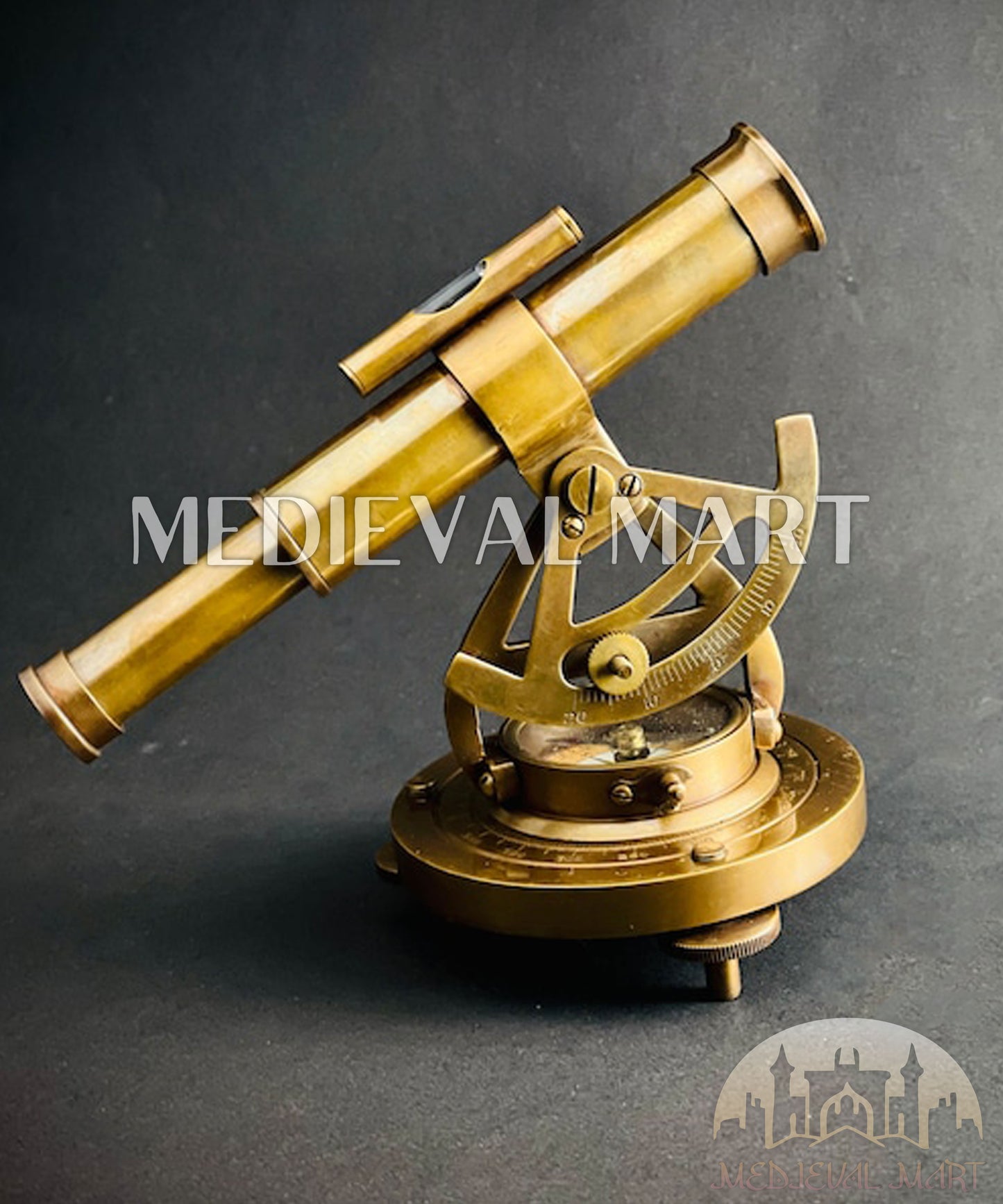 MEDIEVALMART  5" Vintage Brass Theodolite Alidade Compass - Antique Survey Transit Instrument