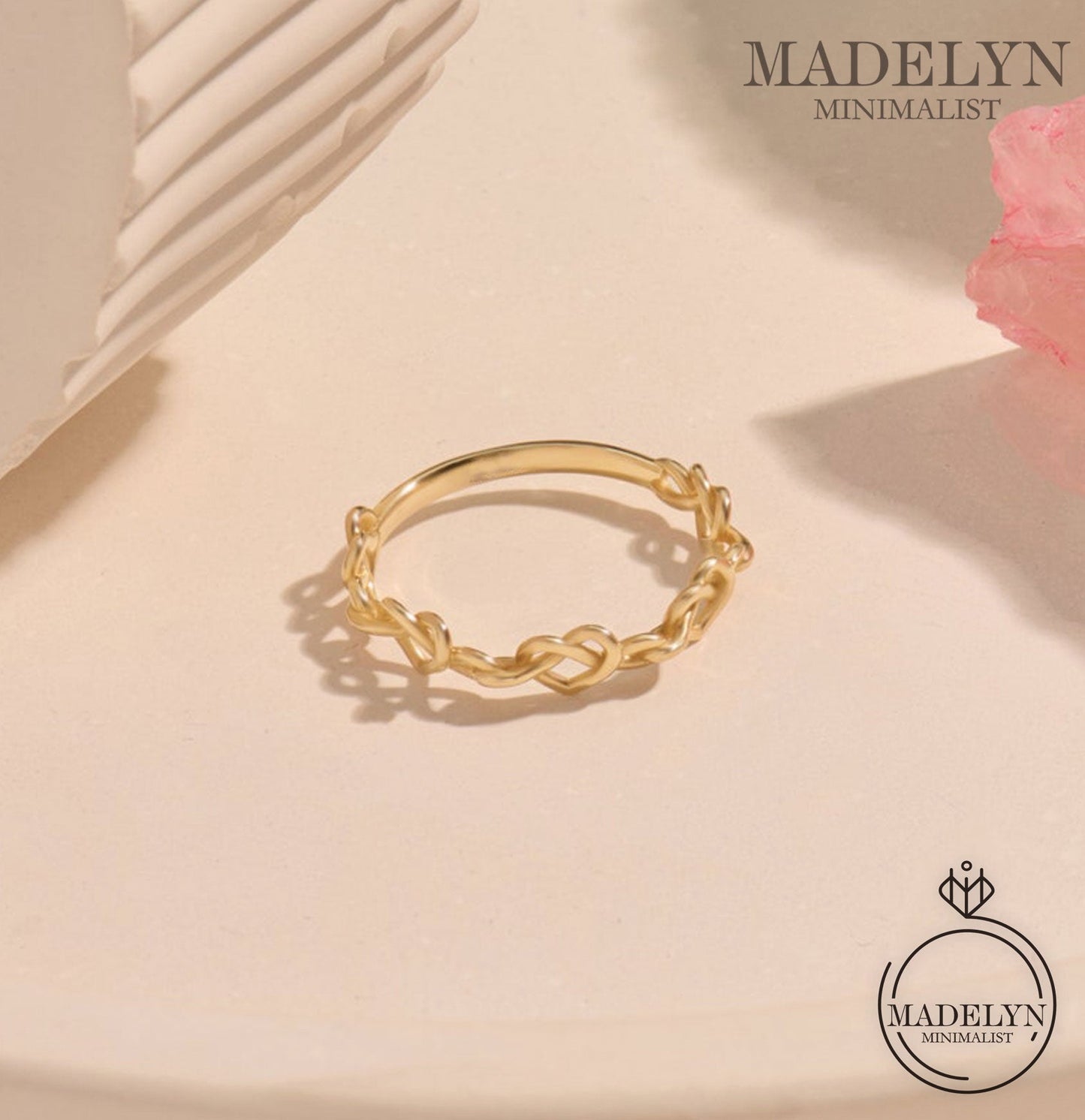 MADELYN MINIMALIST 14k Solid Gold Twisted Wire Pretzel Heart Ring, Minimal Barbed Wire Midi Ring | Gift for Her or Wife