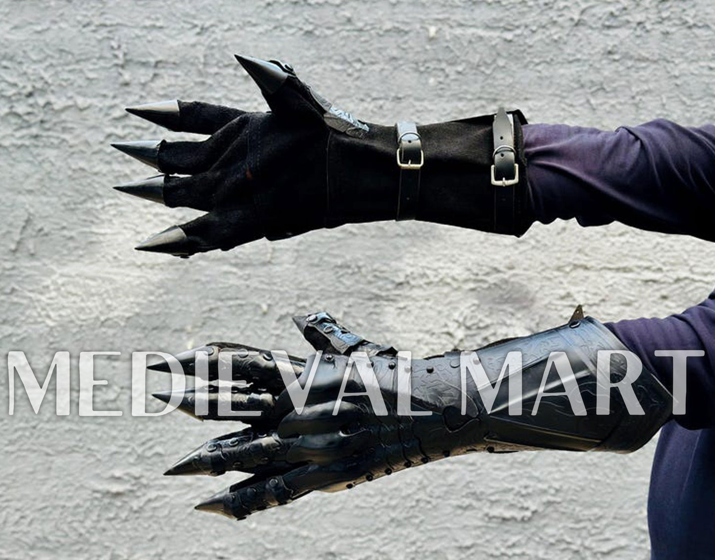 MEDIEVALMART LOTR Ringwraith Nazgûl-Inspired Black Gauntlet Steel Medieval Armor Gloves