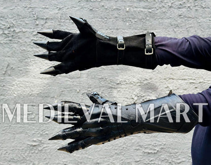 MEDIEVALMART LOTR Ringwraith Nazgûl-Inspired Black Gauntlet Steel Medieval Armor Gloves