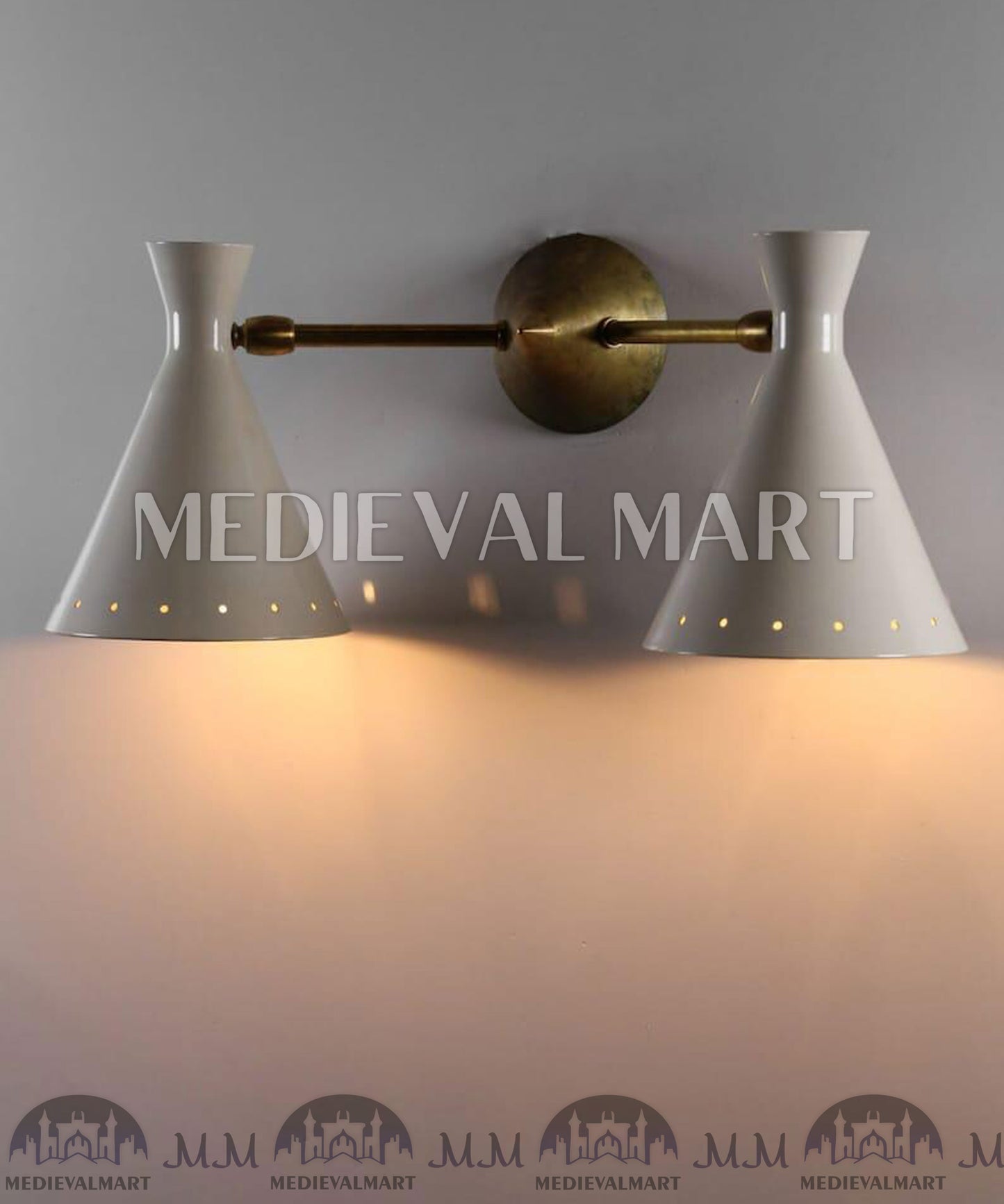 MEDIEVALMART Pair of Italian Beige Double Wall Lights: White Lamp Wall Decor