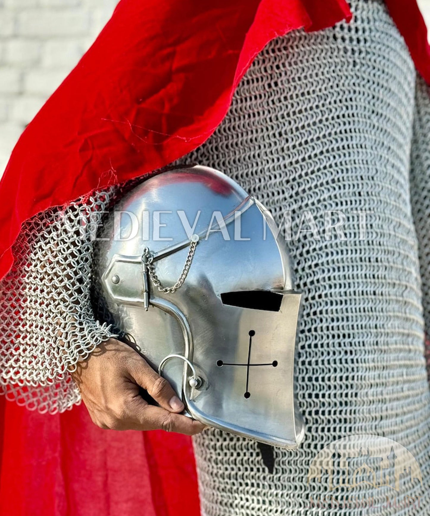 MEDIEVALMART Medieval Knight Armor 18g Mild Steel Silver Barbuta Helmet for LARP or Cosplay - Gift For Dad