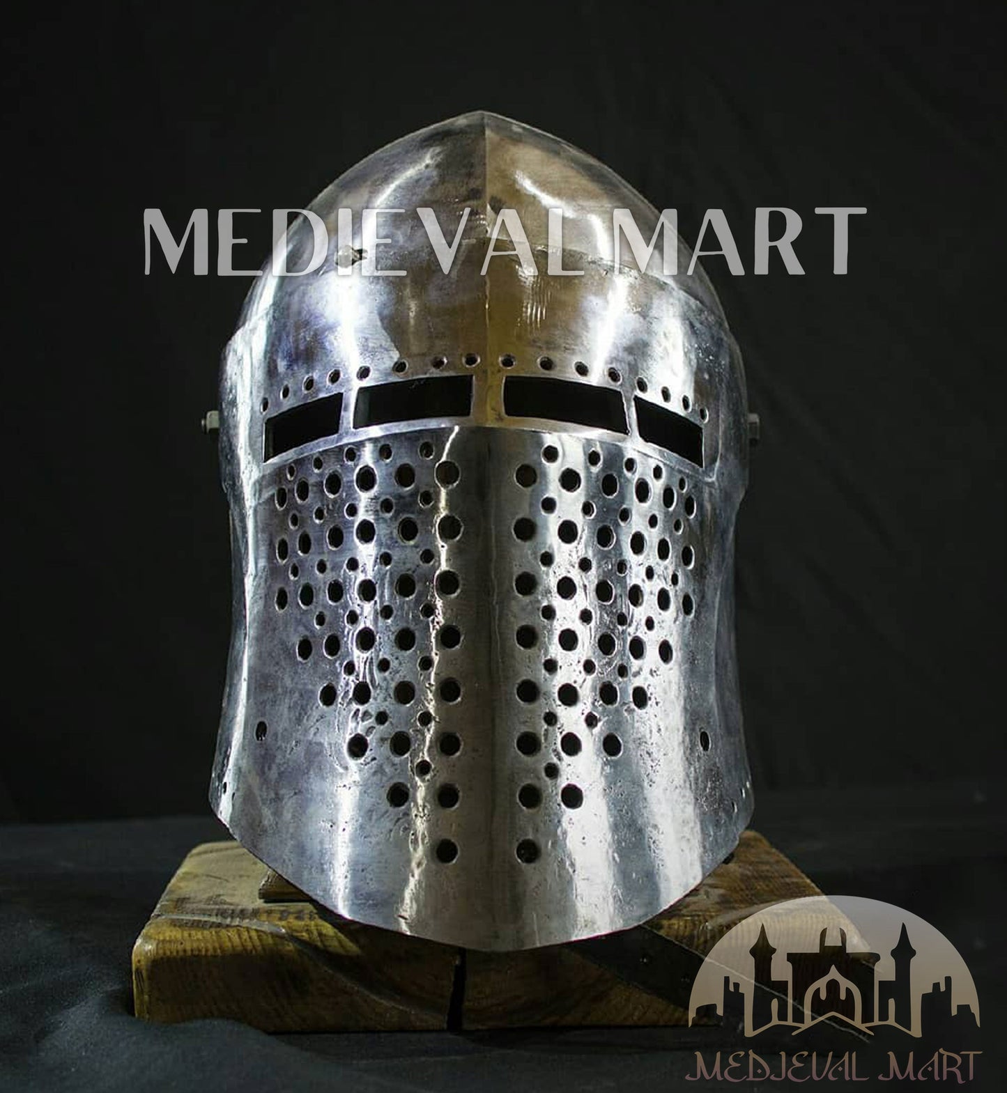 MEDIEVALMART The Great Alexander Hard Steel Edition War Damage Helmet on full Size