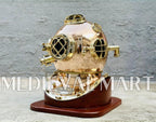 MEDIEVALMART Pure Copper Brass Diving Helmet With Wooden Base