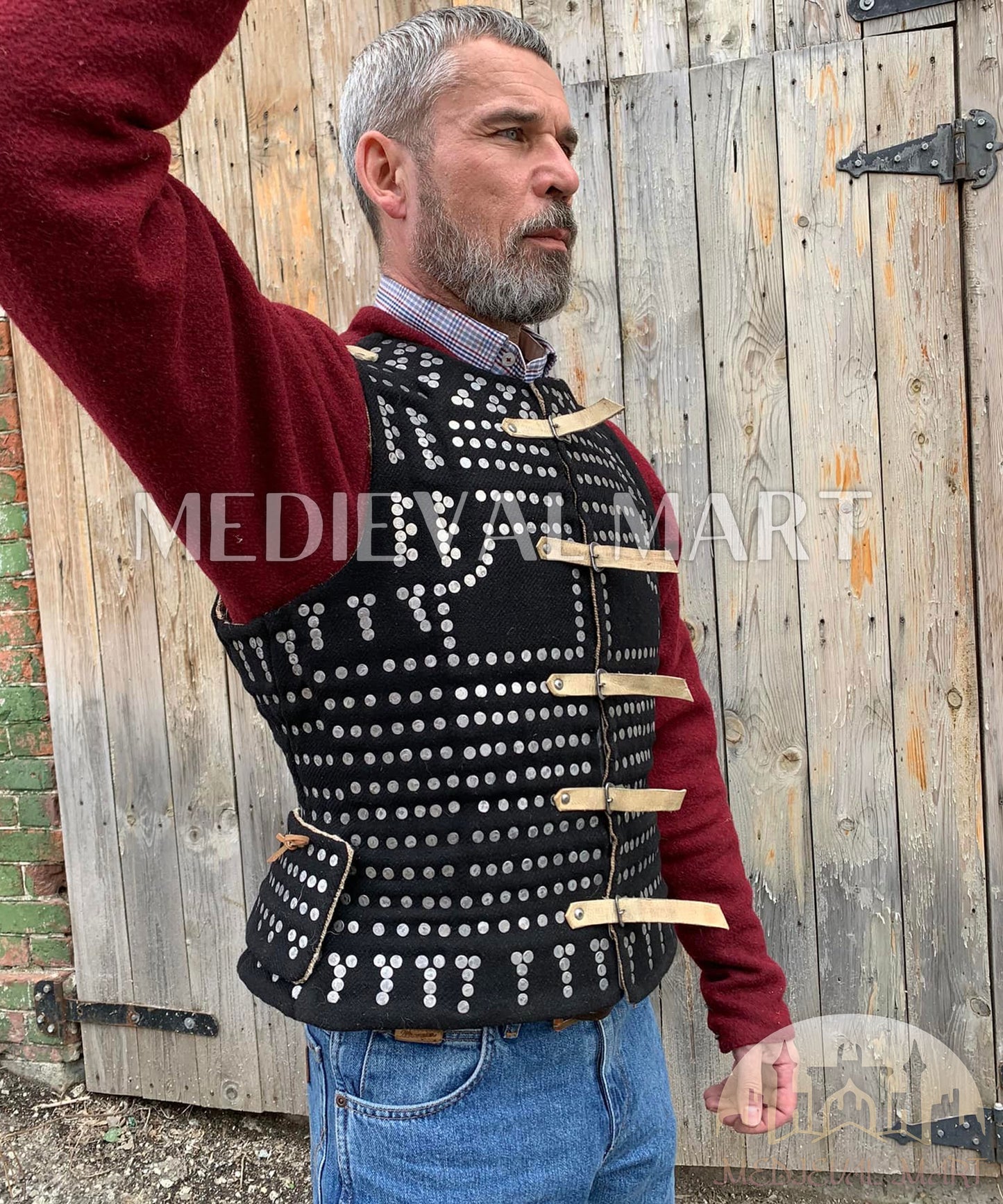 MEDIEVALMART Luxury Renaissance Simplified PREMIUM Black Brigandine Plates Jacket Armor Type Royal LARP Wimbledon, For Cosplay Him & Her