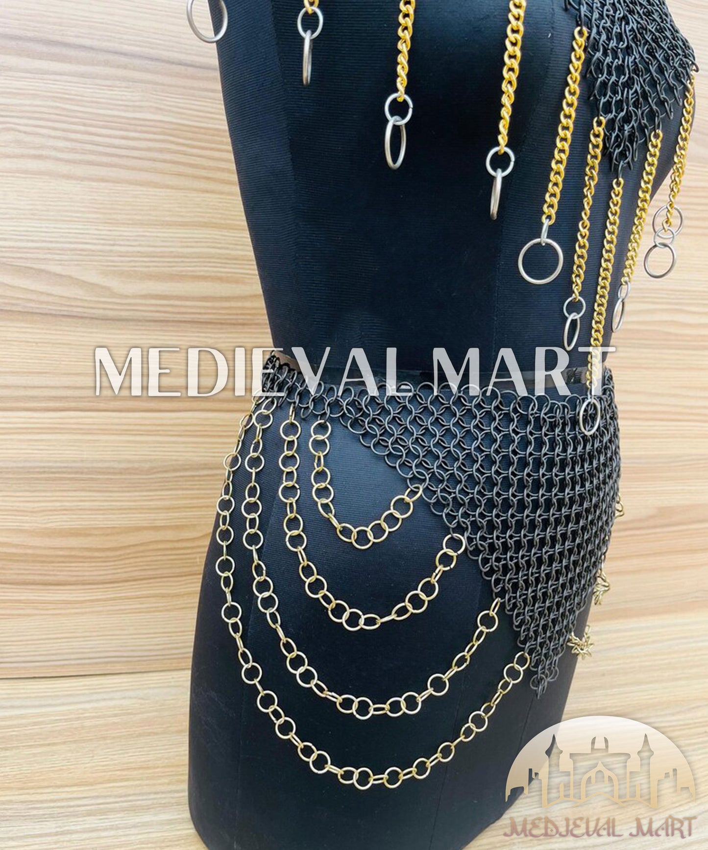 MEDIEVALMART Women’s Black (Sable Knight) Chainmail Armor W/H Skirt
