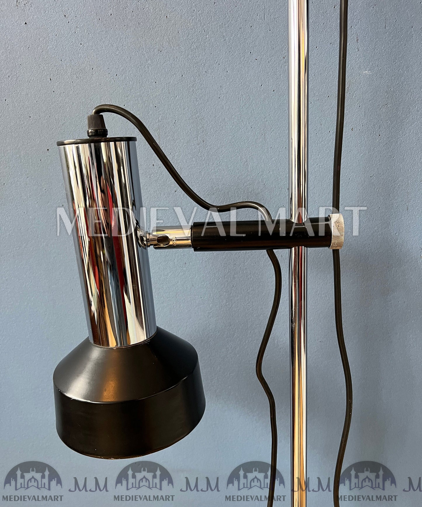 MEDIEVALMART Mid Century Italian Floor Lamp with Two Black/Chrome Spots