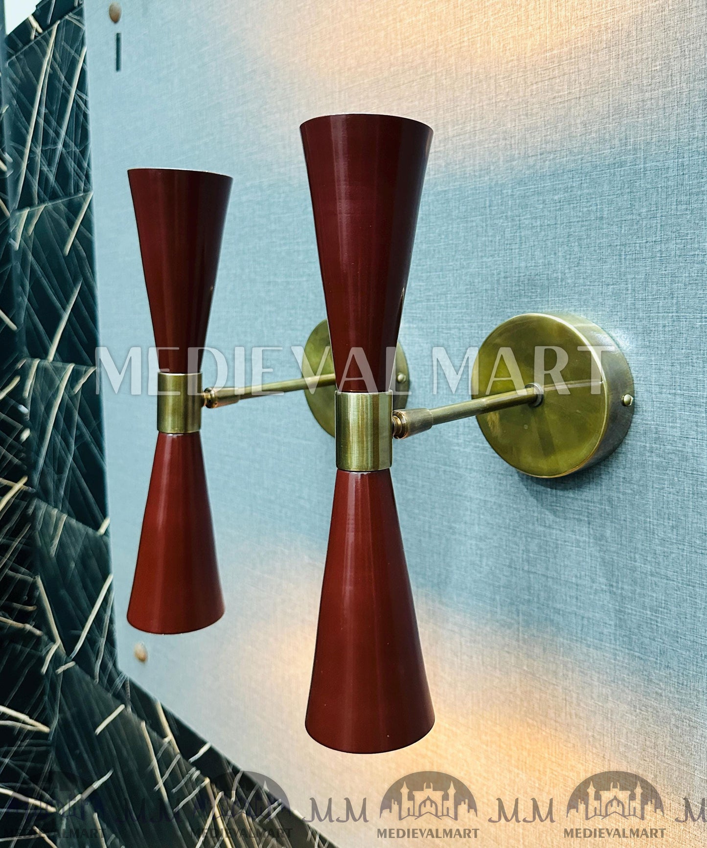 MEDIEVALMART Mid Century Modern Wall Sconce Italian Diabolo Brass Light