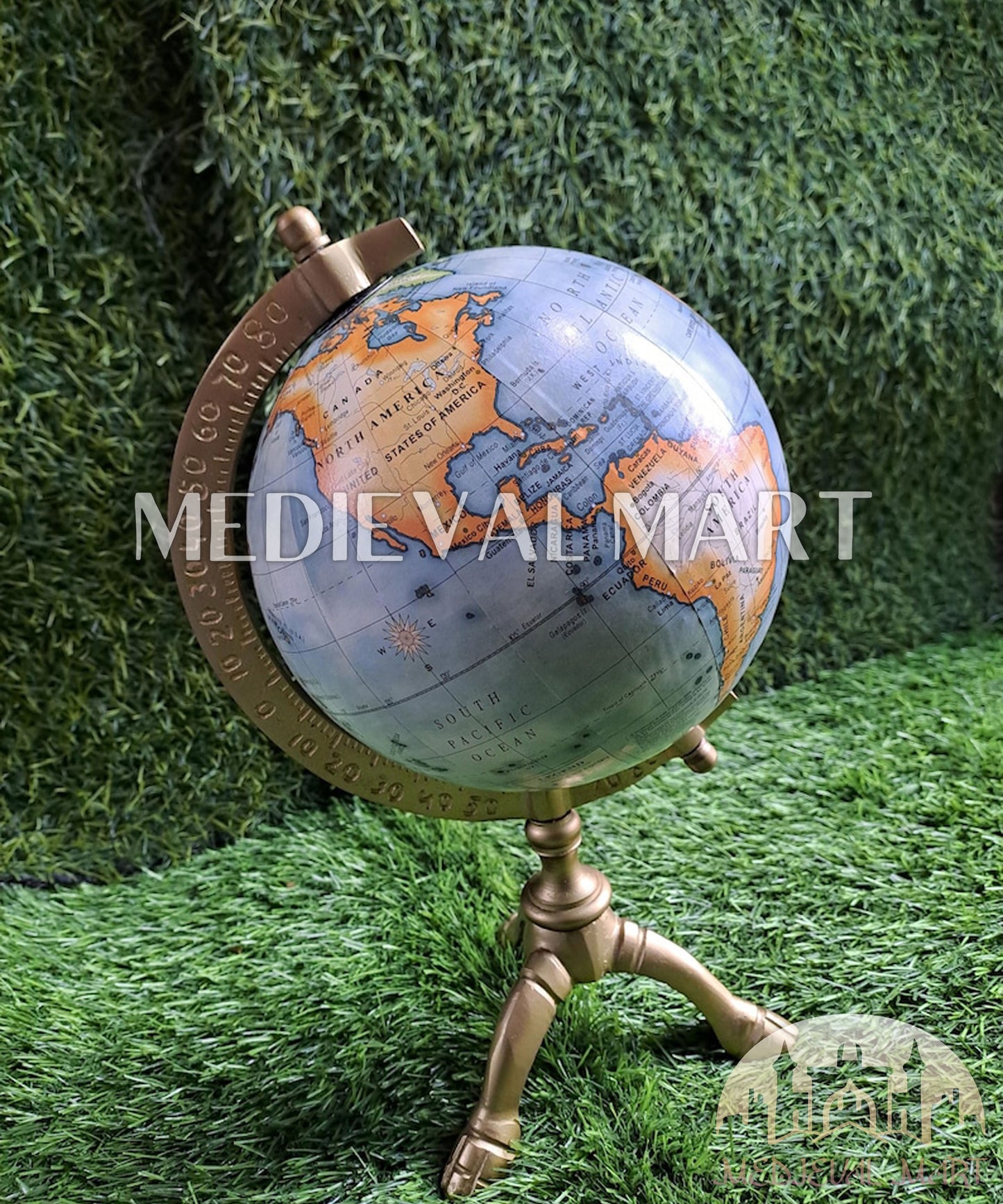 MEDIEVALMART Handmade Vintage Replogle 12” Diameter Globe, with antique brass The Crafted Delight