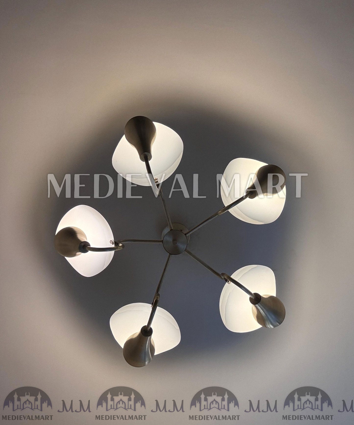 MEDIEVALMART Handmade Brass 5-Arm Chandelier | Mid-Century Modern Light Fixture