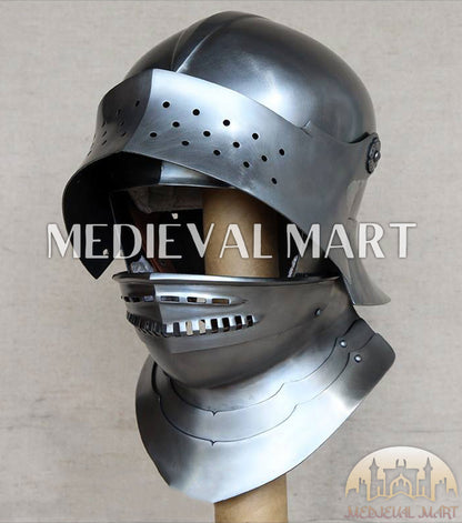 MEDIEVALMART 15 Century German Knight Closed Medieval Sallet Helmet With Neck Armor