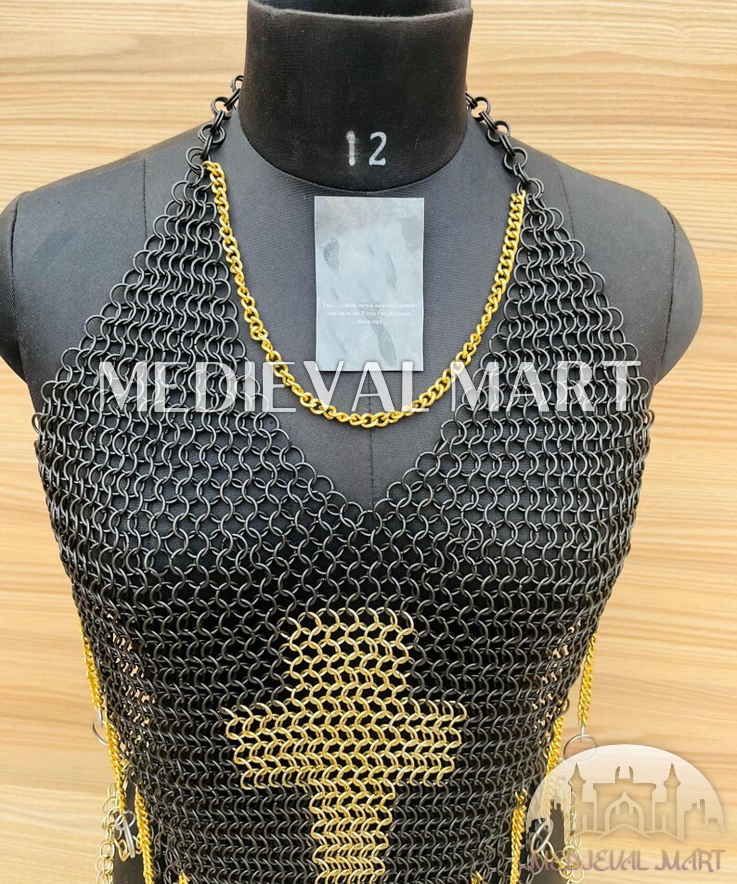 MEDIEVALMART Women’s Black (Dragonfang) Jesus Chainmail Armor W/o Skirt