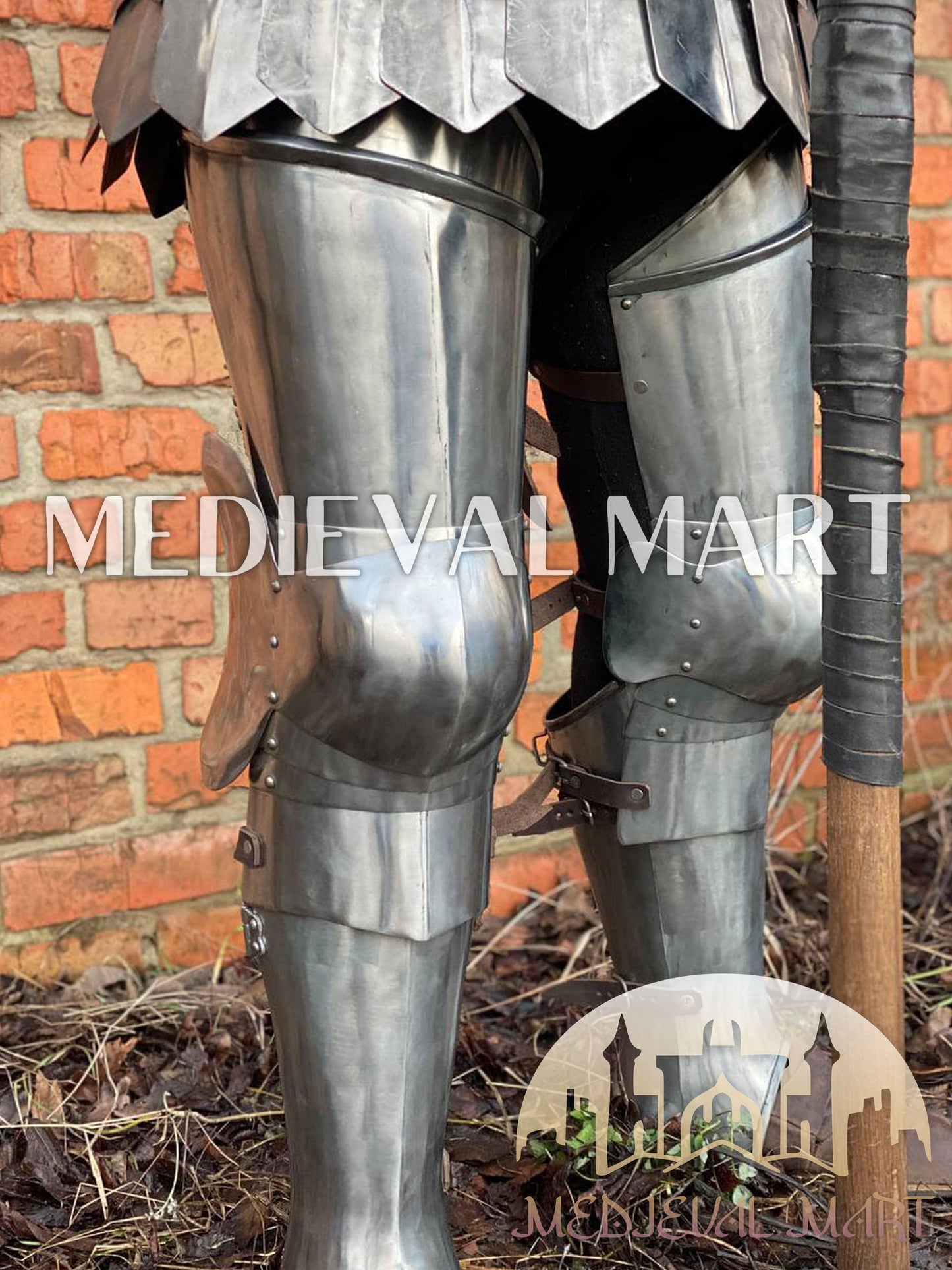MEDIEVALMART 14th Century Knight Crusader-Era Transitional Plate Hybrid Armor W/H Wolf Ribs Bacinet & Pole Arms Hammer
