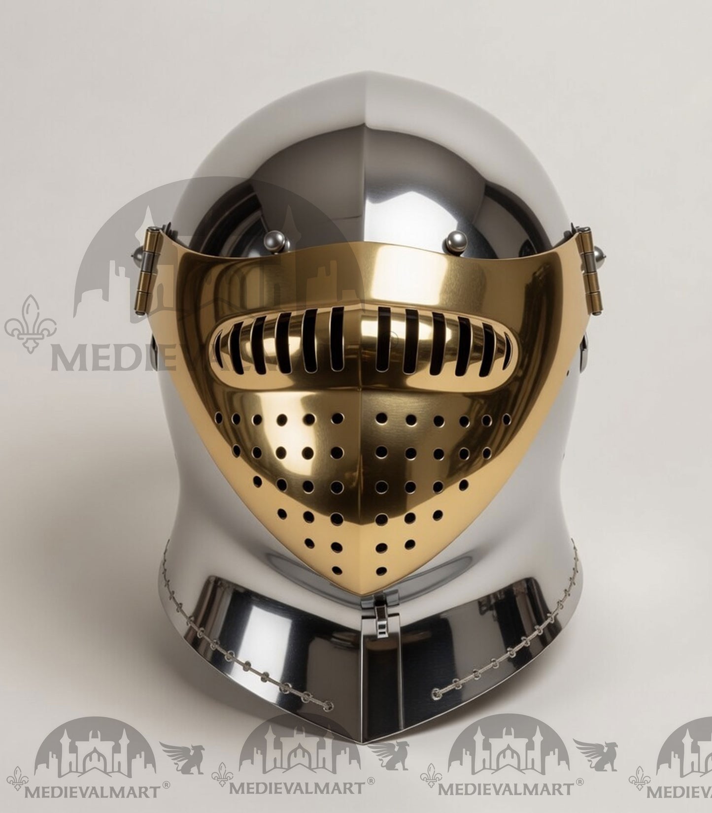 MEDIEVALMART British Ancient Battle Ready Warrior Bicoque Kasten-brust Helmet with Brass Face Mask