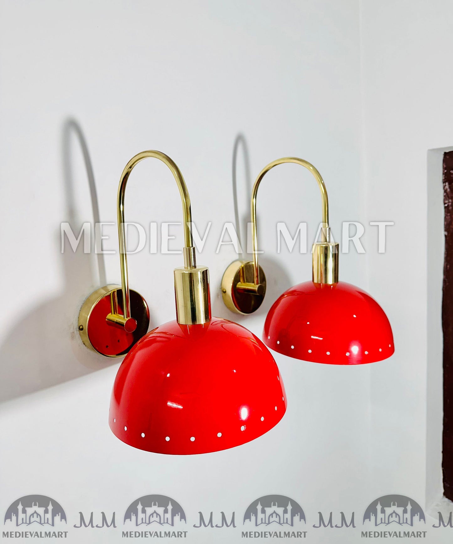 MEDIEVALMART Handmade Mid Century Modern Red Sconce Pair: Italian Diabolo Wall Lights
