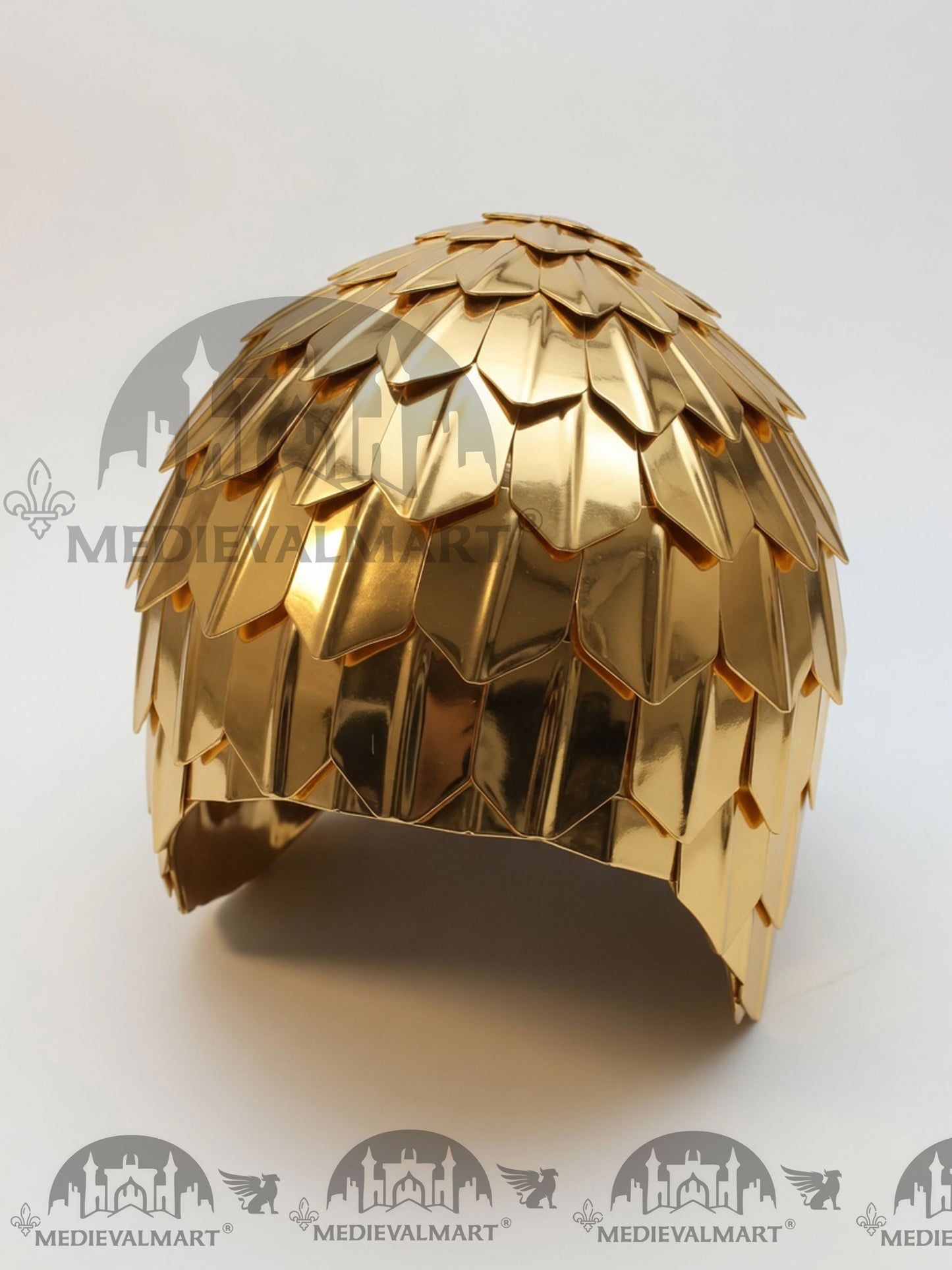 MEDIEVALMART Medieval Historical Scaled Skull Cap Helmet, Shiny Gold Polished Helmet / Best for Reenactment