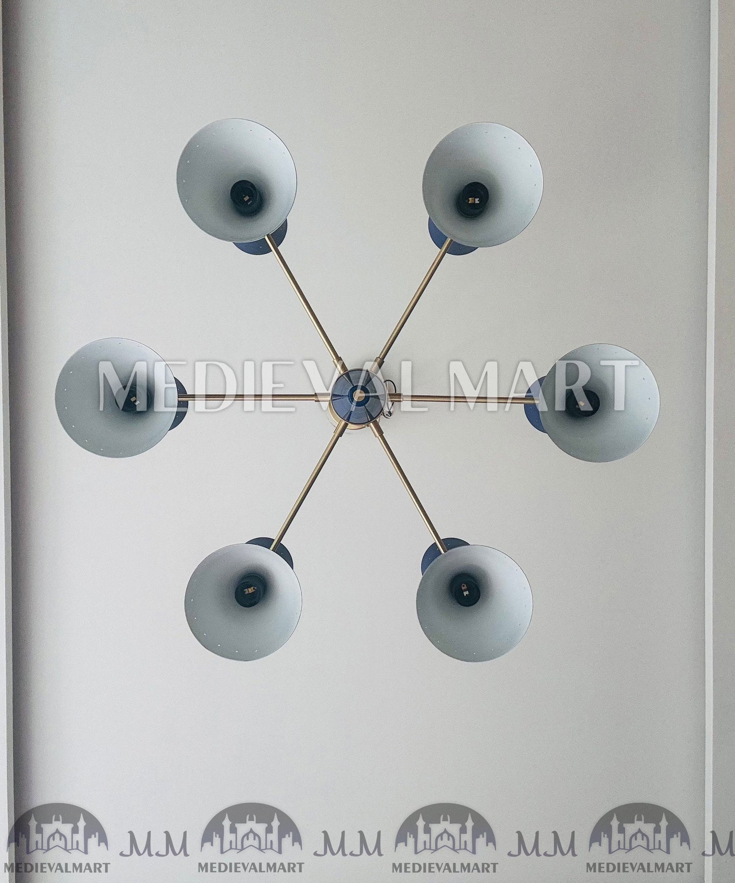 MEDIEVALMART Handcrafted Brass Sputnik Chandelier | Mid Century Modern 12-Light Fixture