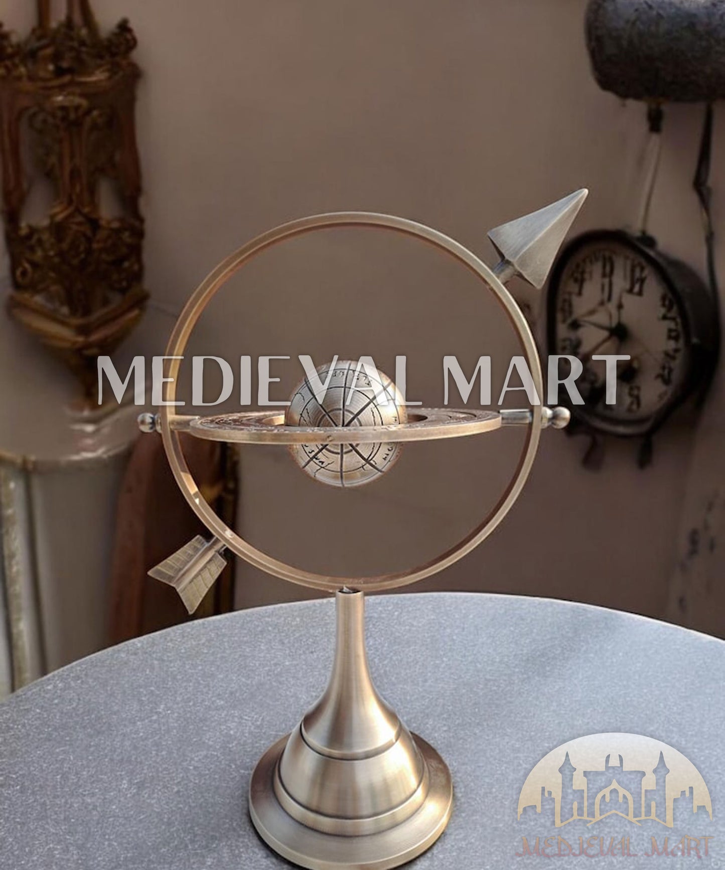 MEDIEVALMART Handmade Brass Armillary Sphere Globe: Antique Celestial Decor Gift for Christmas Day