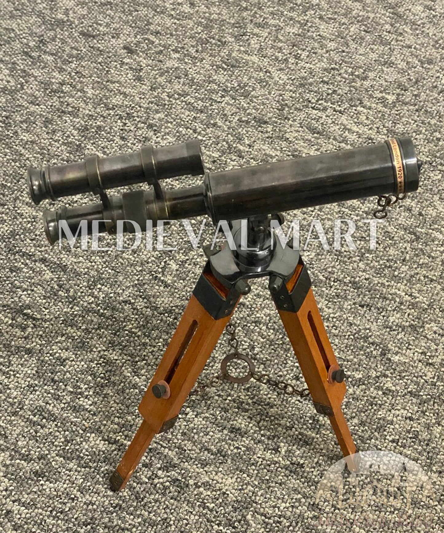 MEDIEVALMART Nautical Telescope 10 Inch Double Barrel Solid Brass Spyglass With Wooden Tripod