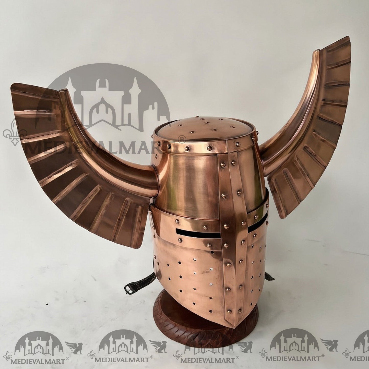 MEDIEVALMART Medieval Templar Warrior Teutonic Wing Helmet Copper Finish with Free Stand