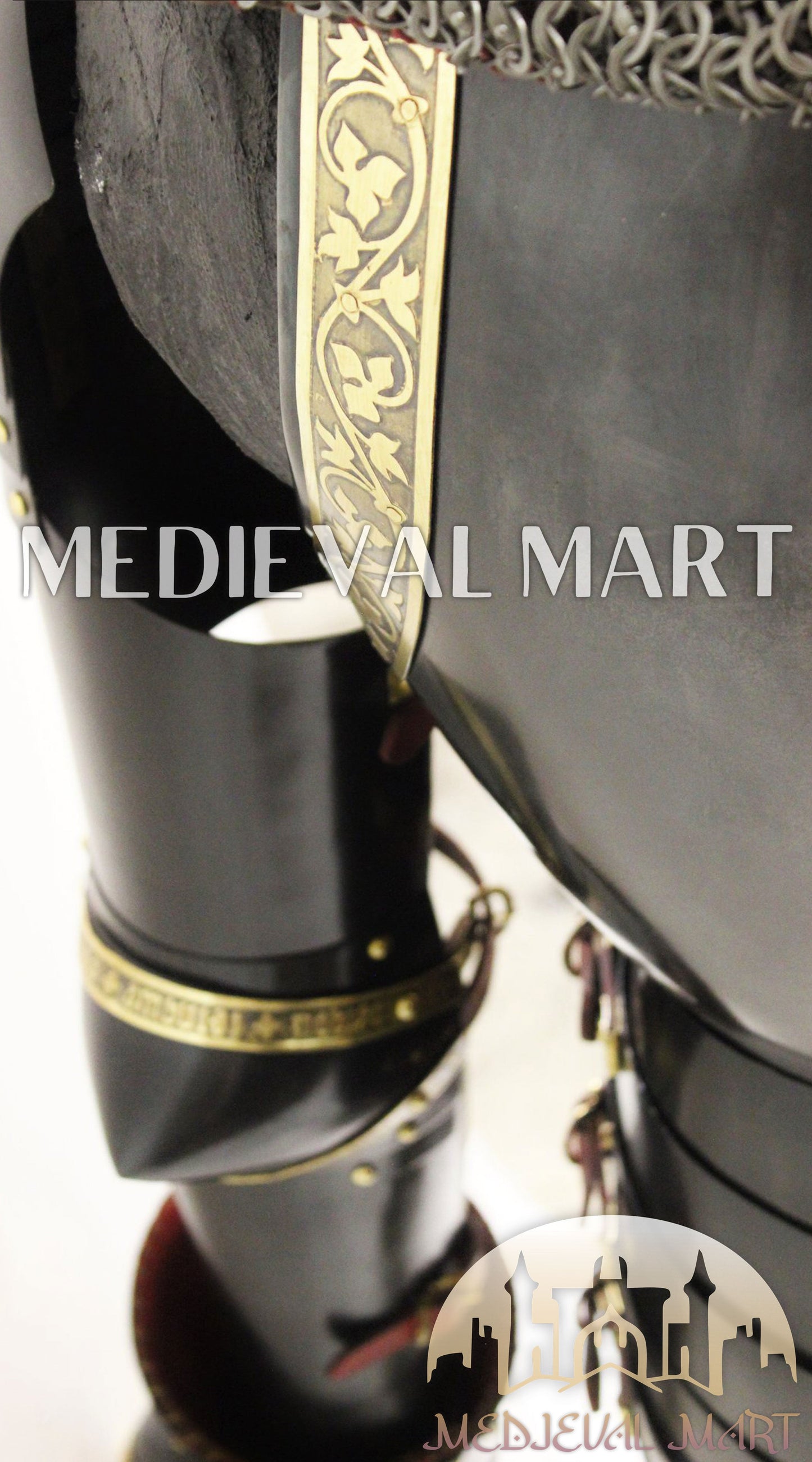 MEDIEVALMART Dark Paladin Imperial Guard Knight  Black & Brass Deco Full Body Metal Armor Costume W/H Houndskull