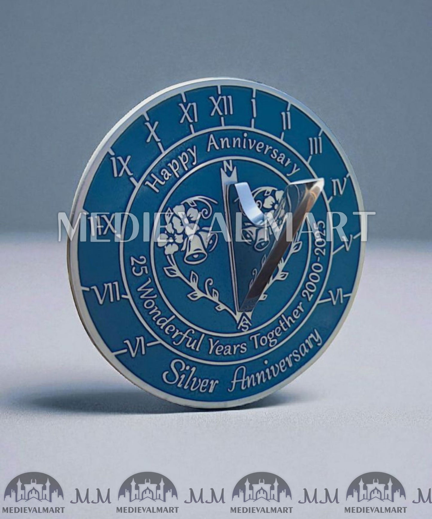 MEDIEVALMART 25th "Wonderful Years" Silver Anniversary Sundial Clock Best Gift For Anniversary Day