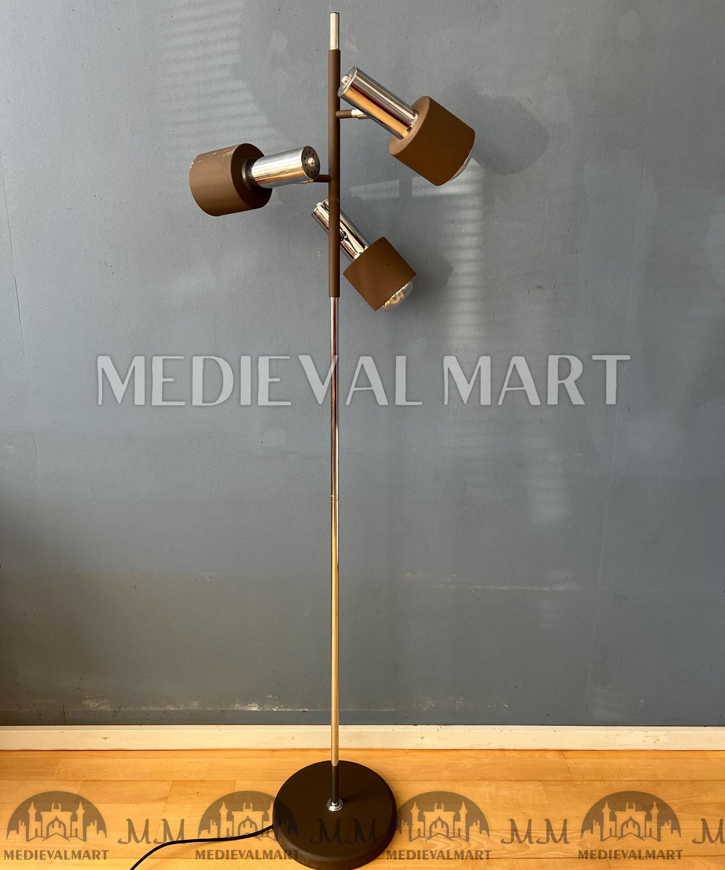 MEDIEVALMART Vintage Brown and Chrome Dijkstra Space Age Floor Lamp