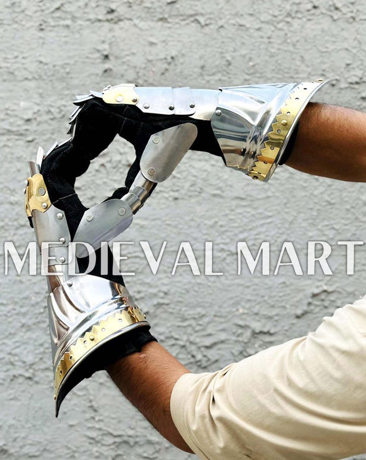 MEDIEVALMART Medieval Knight Steel Gothic Gauntlet Armor Set - LARP Armor