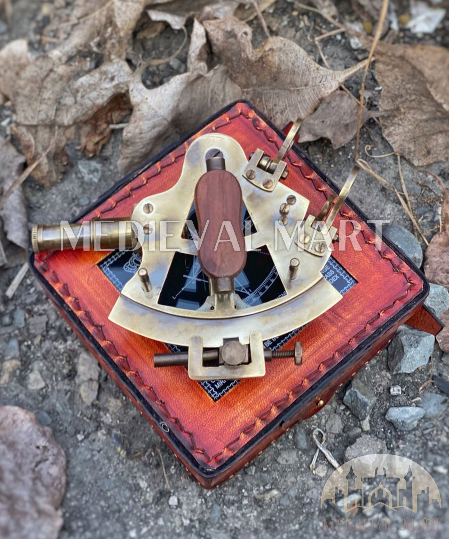 MEDIEVALMART Nautical Victorian Solid Brass Working Sextant W/H Cute Leather Case | Antique Finish - Navigational Instrument, Christmas Gifts