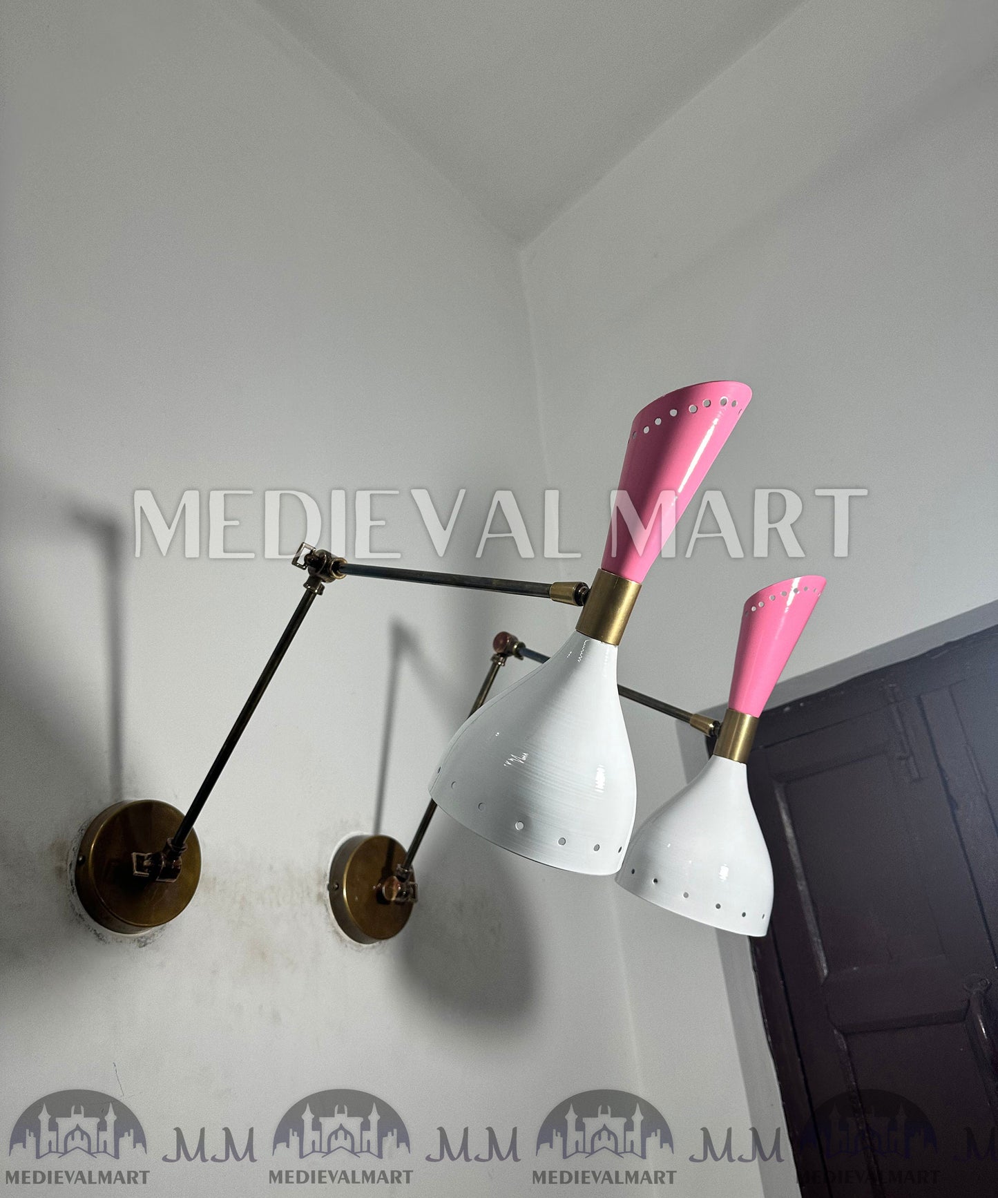 MEDIEVALMART Mid Century Brass Diabolo Wall Sconce: Adjustable Reading Lamp