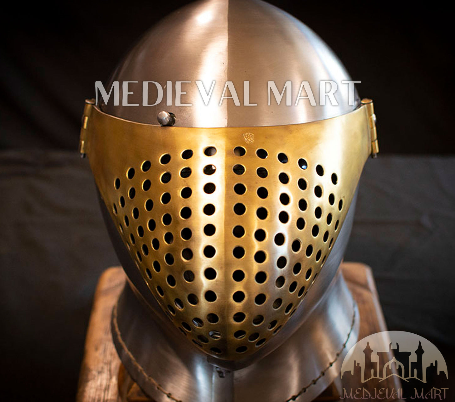 MEDIEVALMART British Ancient Battle Ready Warrior Bicoque Kasten-brust Helmet with Brass Face Mask
