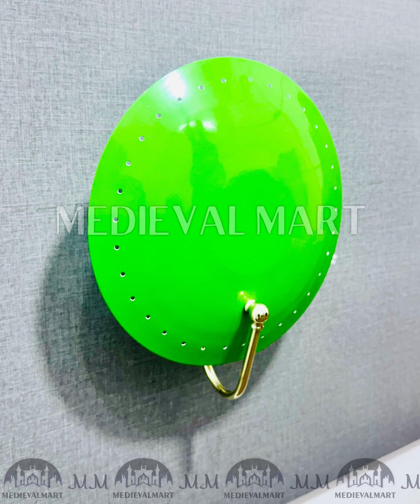 MEDIEVALMART Handmade Mid Century Modern Brass Wall Sconce - Green Shade