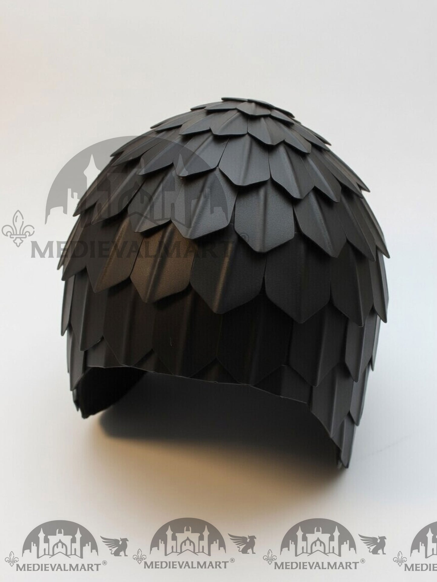 MEDIEVALMART Medieval Historical Scaled Skull Cap Helmet W/H Antique Black Polished & Carbon Steel
