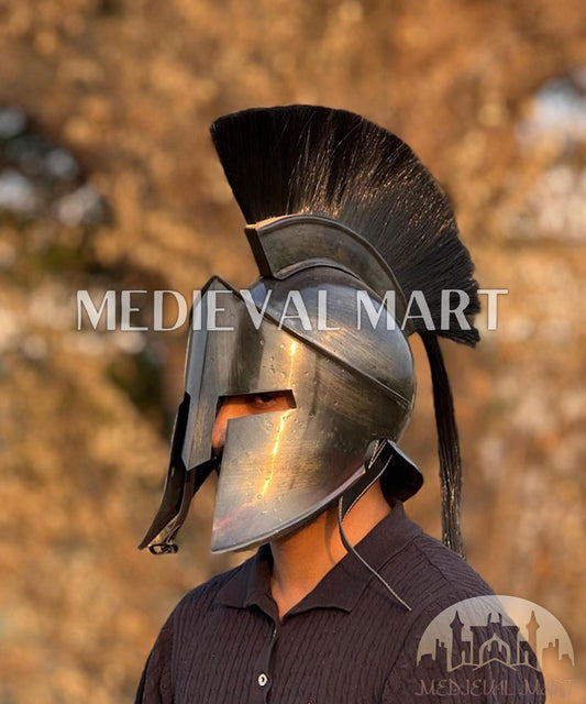 MEDIEVALMART "300" Movie King of Sparta Leonidas Silver Finish Helmet W/H Free Stand | 300 Props